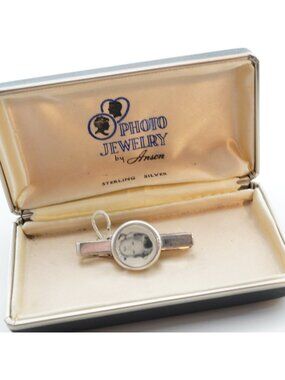 Vintage Anson Sterling Silver Photo Locket Tie Clip With Box